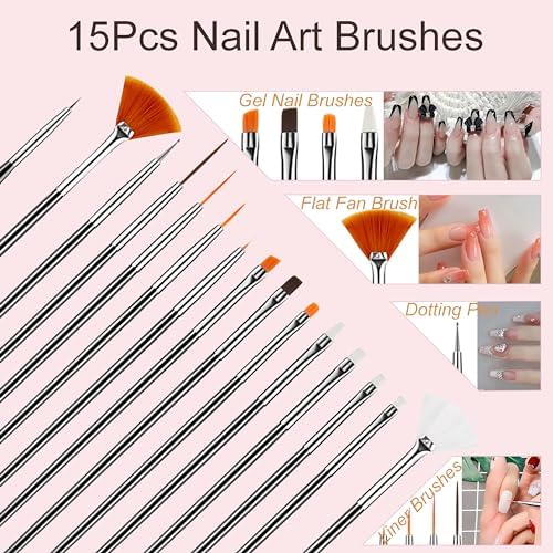 Detailed view of professional nail art brushes and dotting tools