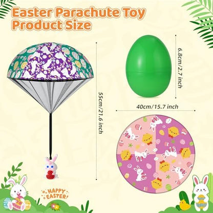 JOICEE Easter egg fillers opened to reveal the prefilled animal character parachute toys inside.