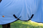Premium TuffRider equine cooler showing the contrast navy blue trim finish.