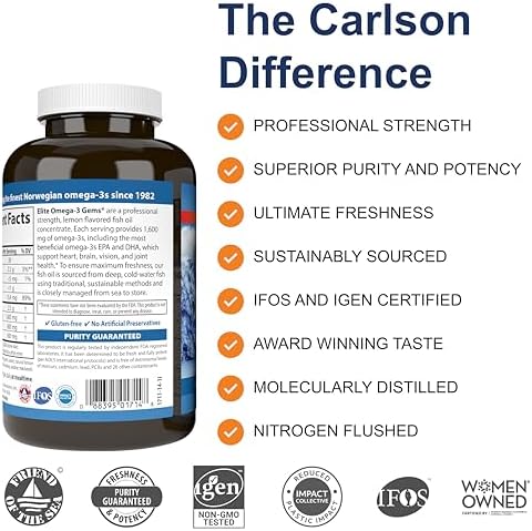 Carlson Elite Omega 3 Gems close up of natural lemon flavored softgels for daily wellness