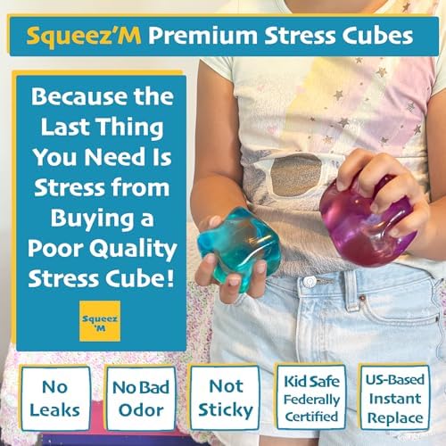 Side angle of the extra large Squeez'M stress cube displaying its durable thermoplastic rubber outer texture.