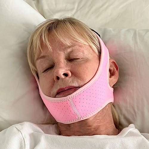 Side profile of GOPHERBRACE anti snoring strap showing adjustable Velcro fastening system.