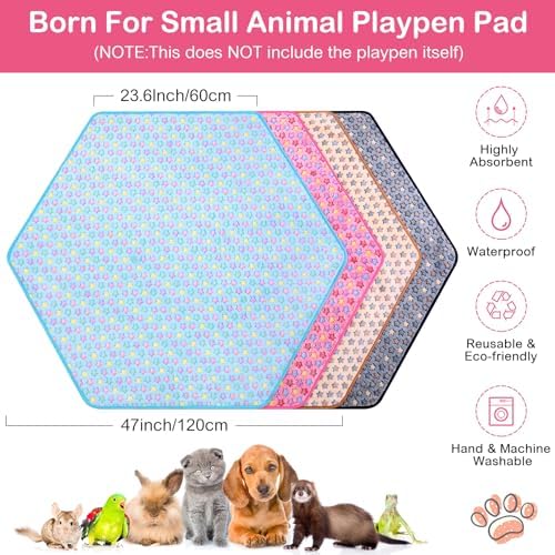 Preboun 4 Pcs 47 in Guinea Pig Playpen Pad Waterproof Hexagon Mat Reusable Dog Playpen Liner for Small Animal Rabbit Cage Tent Pee Pad Washable Yard Fence(Vivid Star) - Image 3