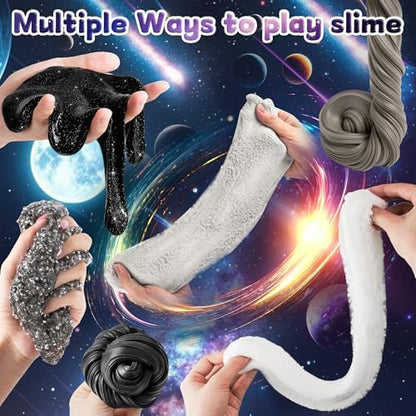 Children stretching the fluffy snowflake textured cloud slime from the cosmic play set
