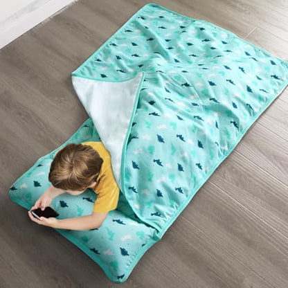 Back view of the toddler sleeping bag highlighting the integrated name tag frame.