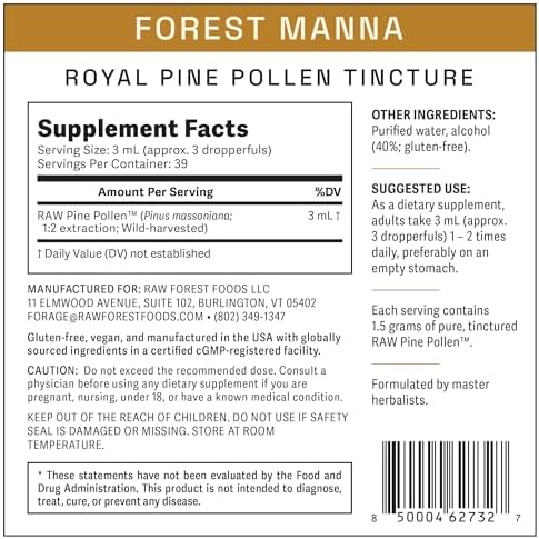 Premium packaging of Raw Forest Foods Royal Pine Pollen premium adaptogen liquid tonic