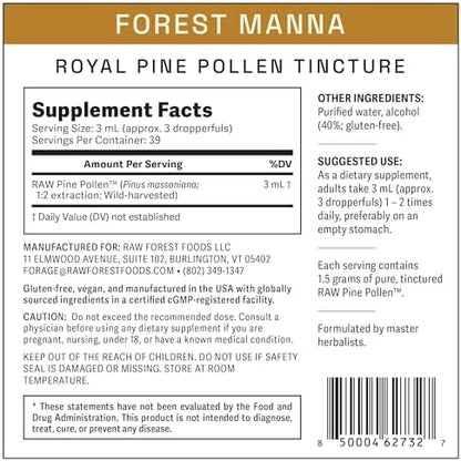 Premium packaging of Raw Forest Foods Royal Pine Pollen premium adaptogen liquid tonic
