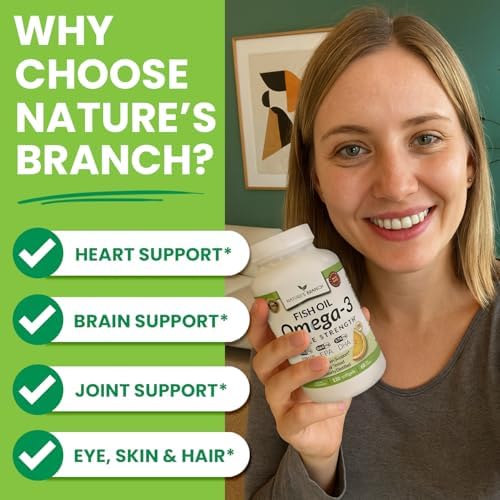Nature's Branch fish oil bottle showing key potency highlights