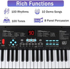 RWESU portable digital keyboard showing compact lightweight battery compartment on the bottom panel