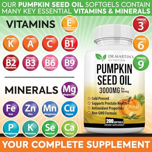 Close up of Dr. Martin's cold pressed pumpkin seed oil softgels
