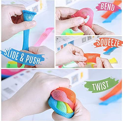 Colorful rainbow magic puzzle ball tool used for cognitive focus and problem solving.