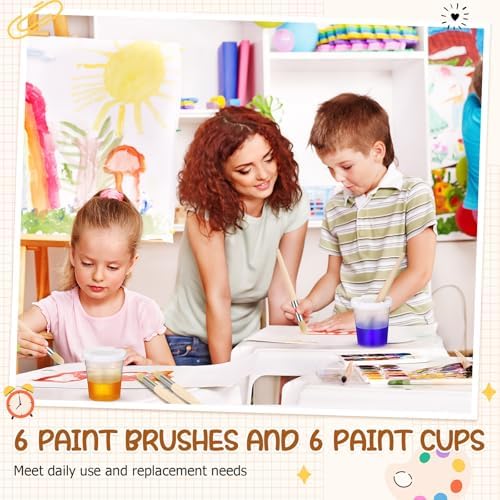 Close up of easy to clean vegan bristles on a chubby wooden handle brush for early learning art.