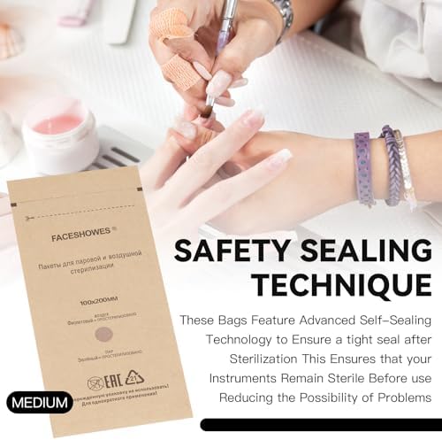 Close up of self-sealing adhesive strip on sterilizer pouch