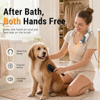 User demonstrating hands-free grooming with Petnf dryer