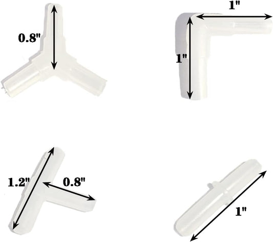 AQUANEAT fish tank air pump accessories pack displaying straight and elbow plastic joints.