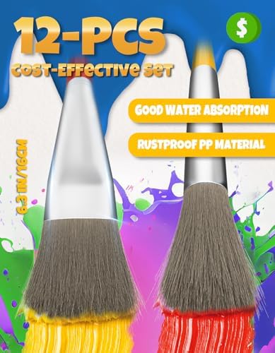 Six round and six flat Joyooss children paintbrushes arranged neatly for arts and crafts