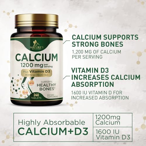 Back view of Nature's Nutrition calcium supplement bottle