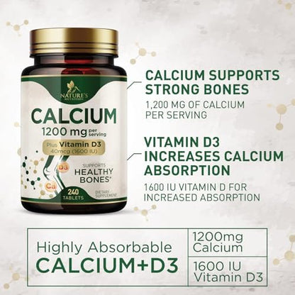 Back view of Nature's Nutrition calcium supplement bottle