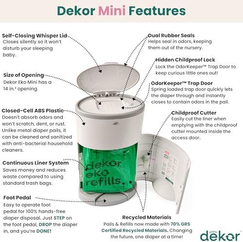 Dekor Eko Mini Diaper Pail open lid angle view