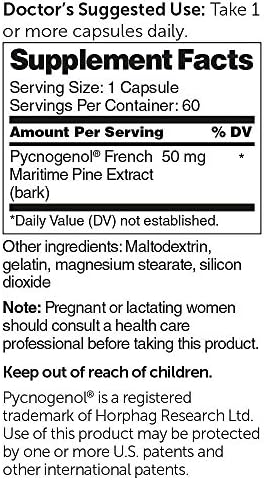 Dr. Whitaker Pycnogenol 50mg capsule packaging label details