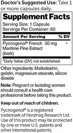 Dr. Whitaker Pycnogenol 50mg capsule packaging label details
