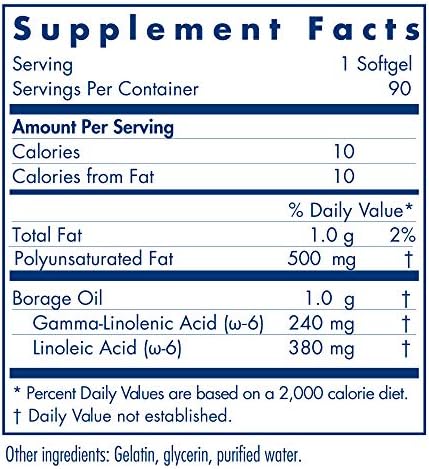 Allergy Research Group Omega 6 high potency gamma linolenic acid supplement label details.