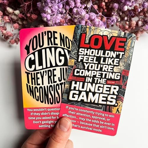 Premium 400 GSM coated paper love oracle deck with funny dating truth bombs.