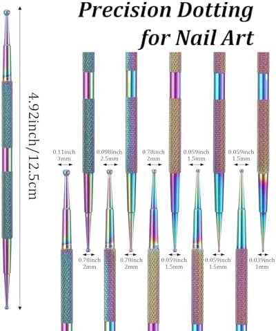 Close up of double ended stainless steel nail art dotting pens