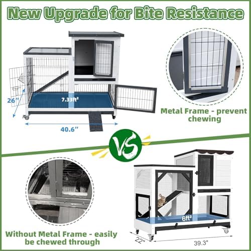 Bunny Hutch Indoor Rabbit Cage Outdoor 2-Story Rabbit House with Urine Guards and 2 Removable Tray for Small Animals - Image 3