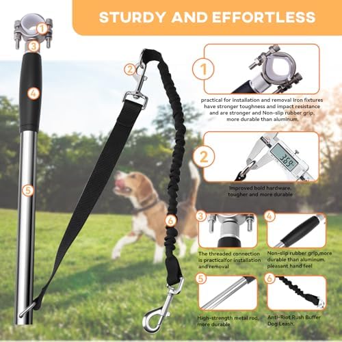 Quick connect hardware assembly on heavy duty dog bicycle exerciser.