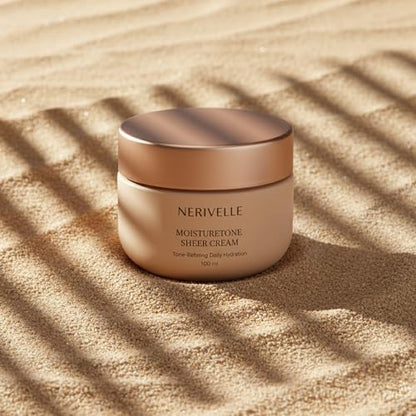 Nerivelle tone refining daily cream packaging illustrating sheer coverage skin tint properties.