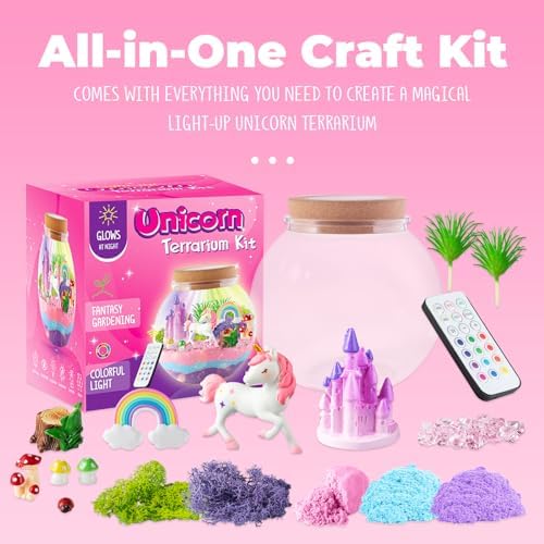 JOYEEMAX Unicorn Light-Up Terrarium Kit for Kids - LED Night Light Birthday Gift for Girls Ages 4 5 6 7 8-12 Year Old - Unicorn Toys for Girls - DIY Arts and Crafts Kit for Kids - Image 3