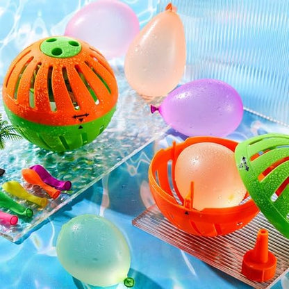 Three pieces of Vertintong hot potato water toys arranged with fifty multi colored latex balloons
