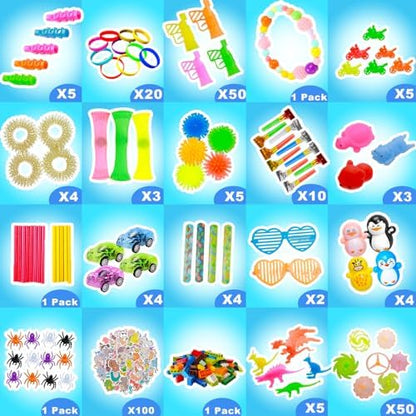 Assorted fidget spinners and squishies from the Zeayou 1000 piece pack
