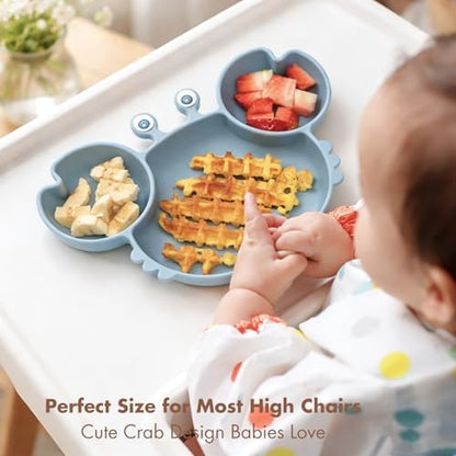 Rocced divided toddler plate with suction base and utensils