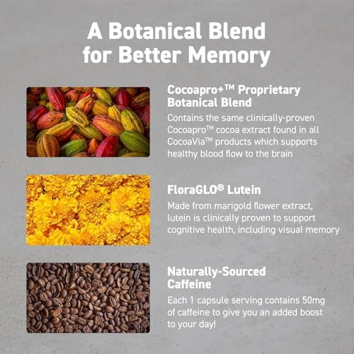 CocoaVia Memory And Focus vegan supplement bottle side profile