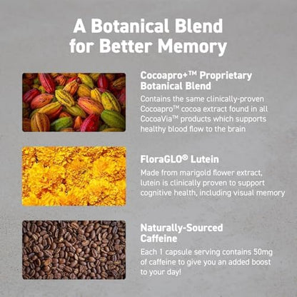 Authentic CocoaVia Memory and Focus plant based capsules bottle angle shot
