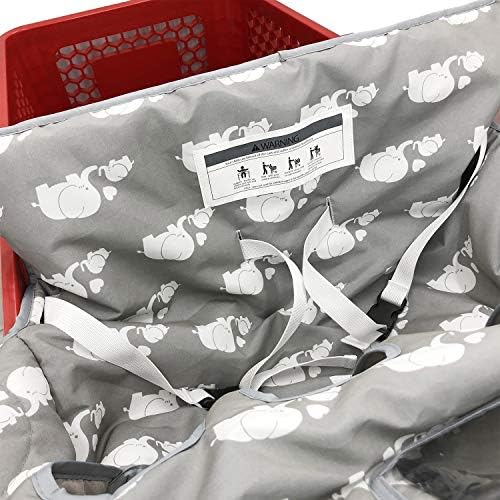 Love&go twin shopping cart cover spread flat to showcase the full coverage dimensions and built in safety harness straps.