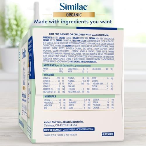 Similac Organic milk based baby formula pack of eight premium two fluid ounce bottles.