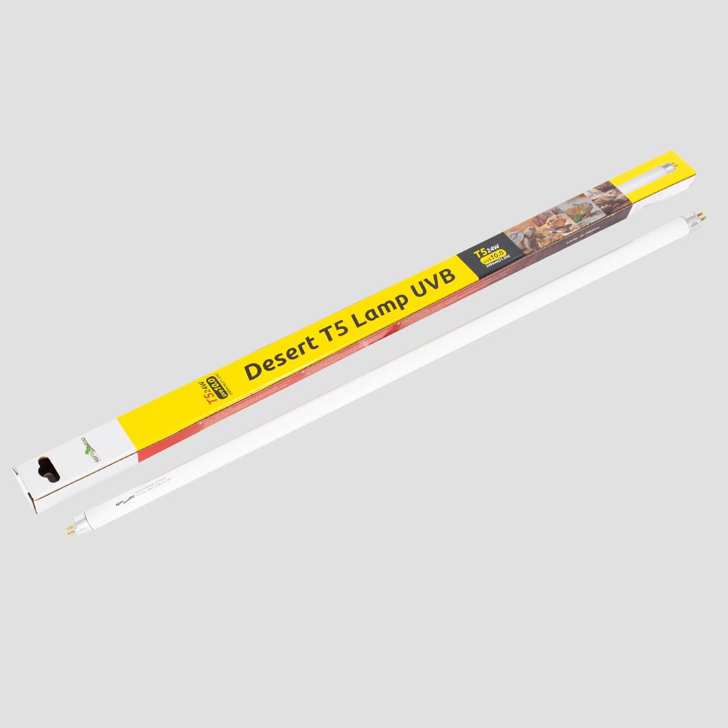 REPTI ZOO T5 HO 10.0 UVB Bulb packaging and front view for desert reptiles