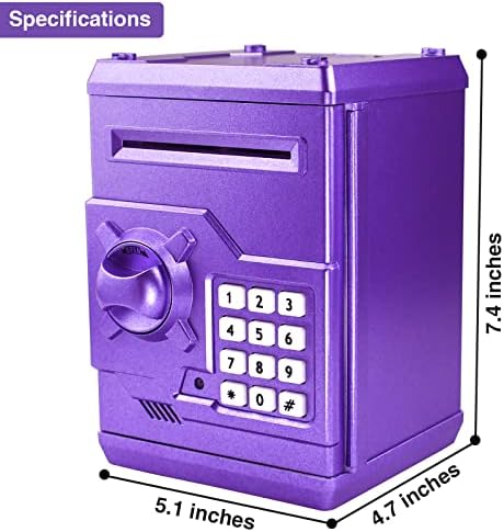 Purple mini money safe door open showing spacious storage compartment capacity