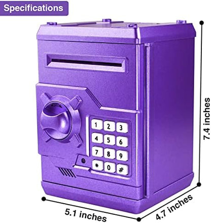 Purple mini money safe door open showing spacious storage compartment capacity