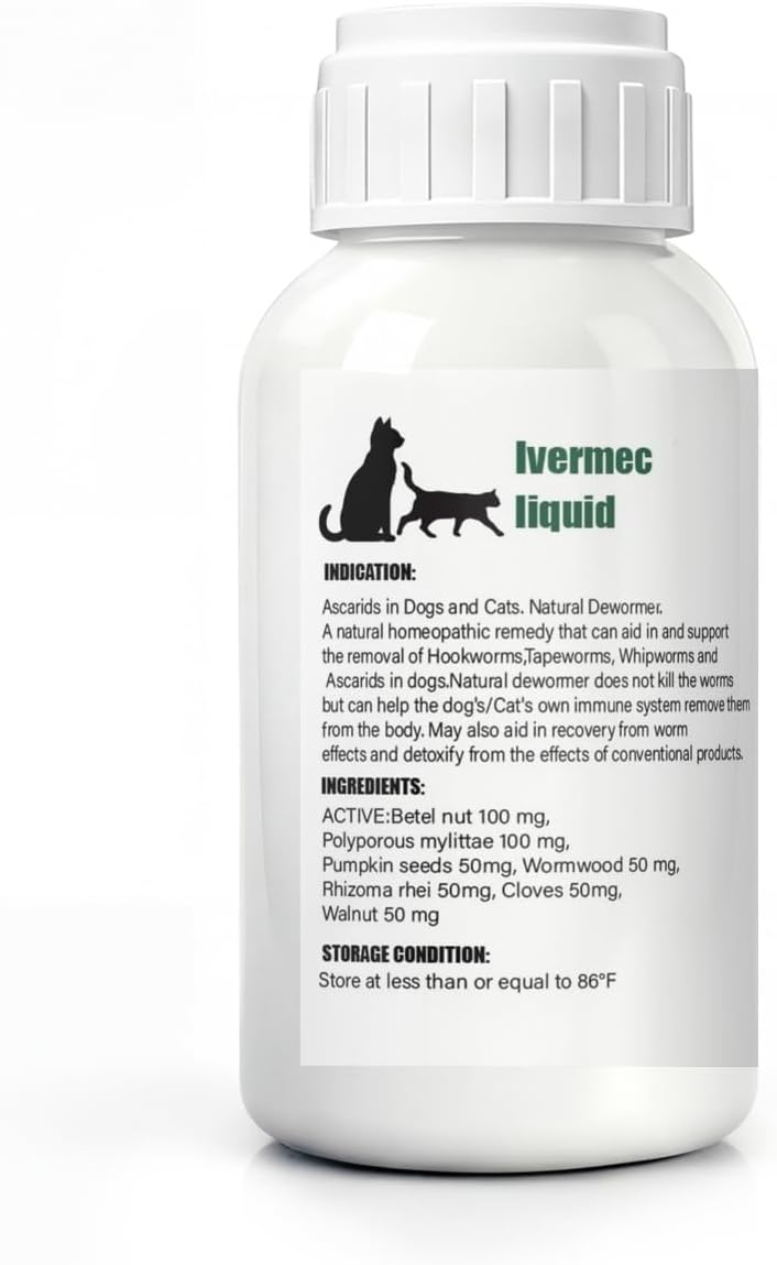 Back label view of the Totoketty liquid wormer showing full directions for feline dietary supplementation.