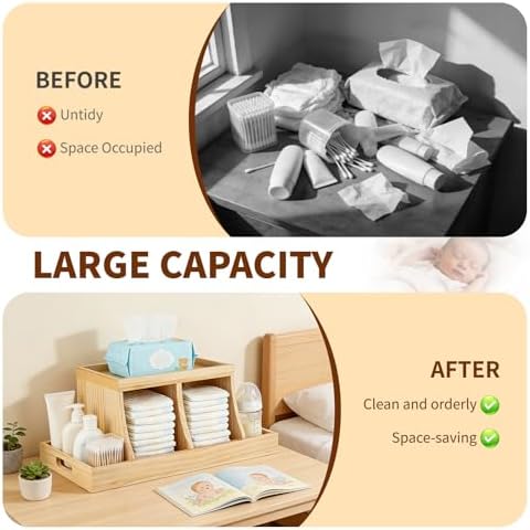 Three Colors Wooden Diaper Caddy Organizer close up of natural bamboo material