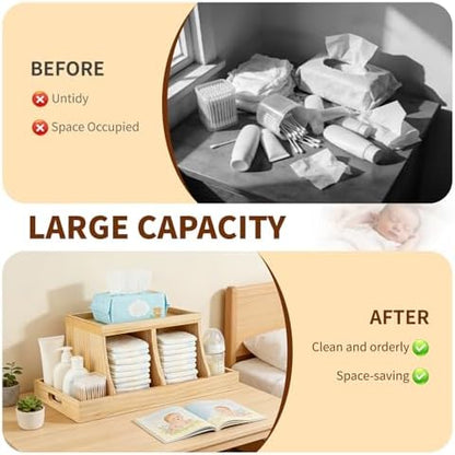 Top down view of Three Colors diaper storage organizer for nursery