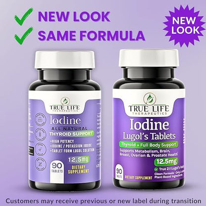 Back label of True Life Therapeutics iodine tablets showing ingredients