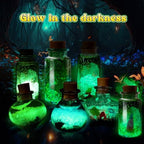 Close up of completed magical potions in glass bottles