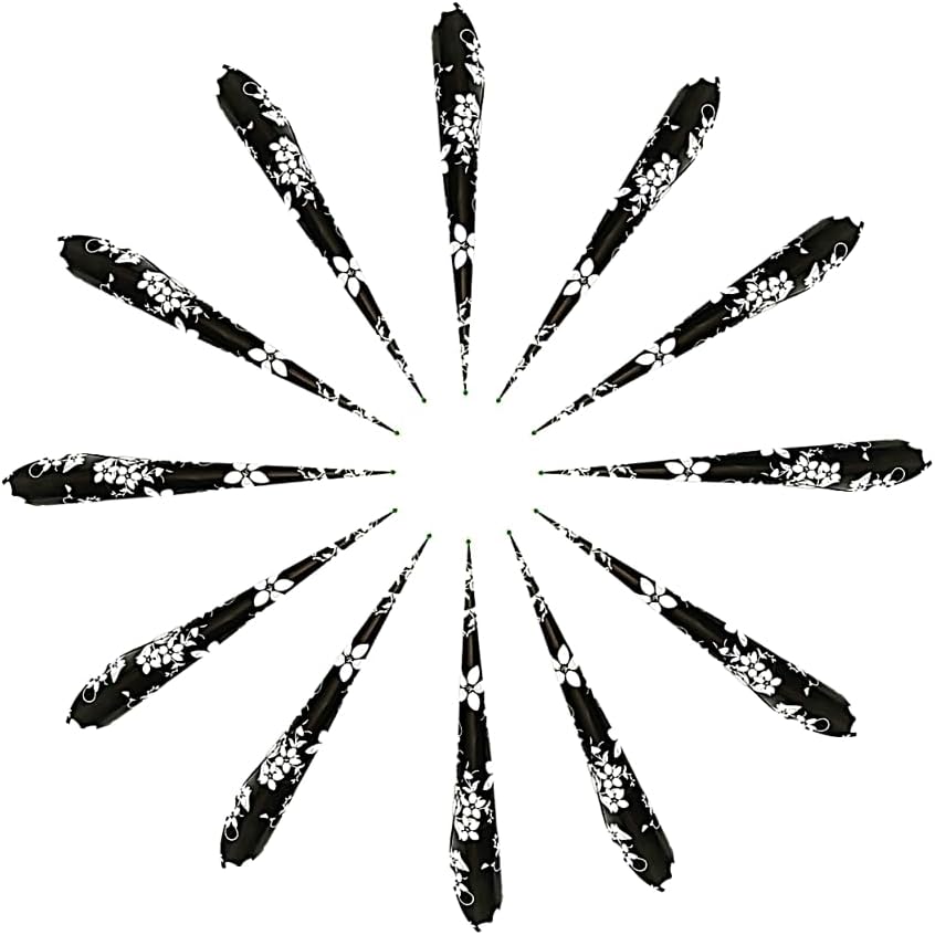 Decent empty henna cones 12 pack front view showing black and white floral pattern