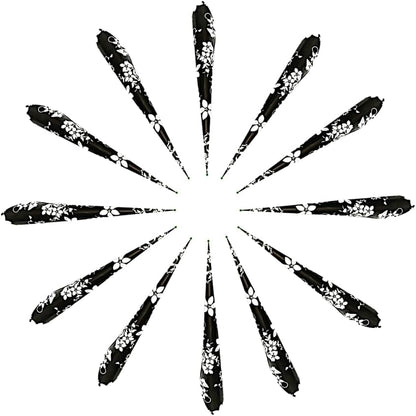 Decent empty henna cones 12 pack front view showing black and white floral pattern