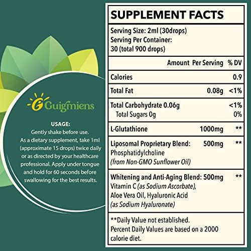 Guigmiens liquid glutathione supplement label details